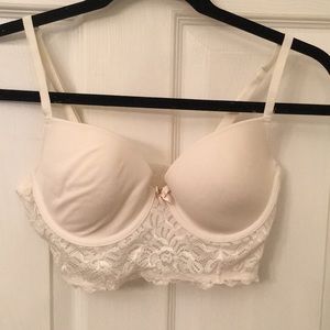 White Lace Long Line Bra 34C